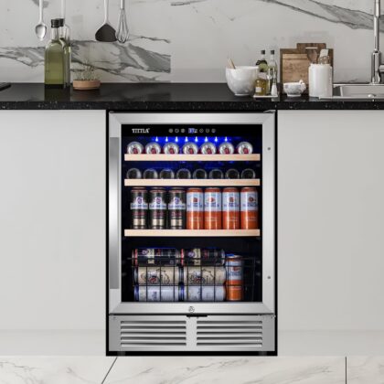 Tittla 24'' Beverage Refrigerator Cooler,180 Cans,Built in,37°-65°F, Low Noise Energy Saving for Beer and Soda or Fruit, Silver