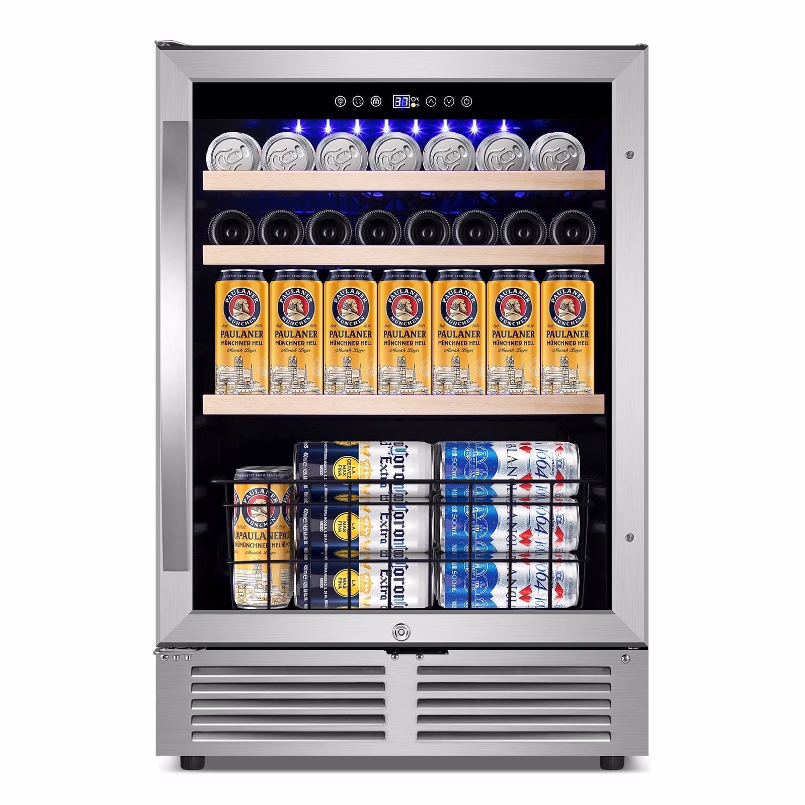 TITTLA 24 inch Beverage Refrigerator,180 Cans Under Counter Refrigerator with Glass Door for Kitchen Bar Office,Silver