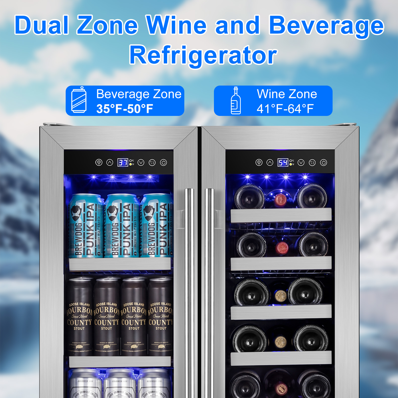 TITTLA 24 Inch Wine and Beverage Refrigerators Cooler,18-Wine Bottles and 57 Cans,Dual Zone,Under Counter,White - Image 4