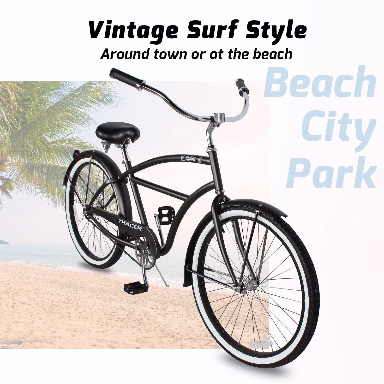 Tracer Taha Beach Cruiser Bike, 26" Wheels, Coaster Brake, 1-speed, Wide Suspension Saddle, for Men, Matte Black - Image 5