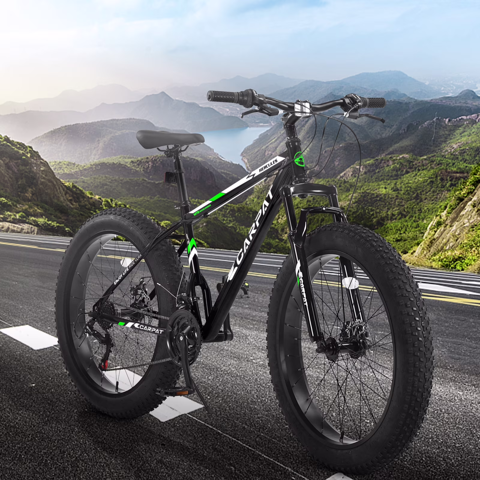 Track Seven 26-Inch Fat Tire Mountain Bike, High-Carbon Steel Frame, Full Shimano 21-Speed Drivetrain, Dual Disc Brakes, All-Terrain Suspension MTB for Adults, Black - Image 5