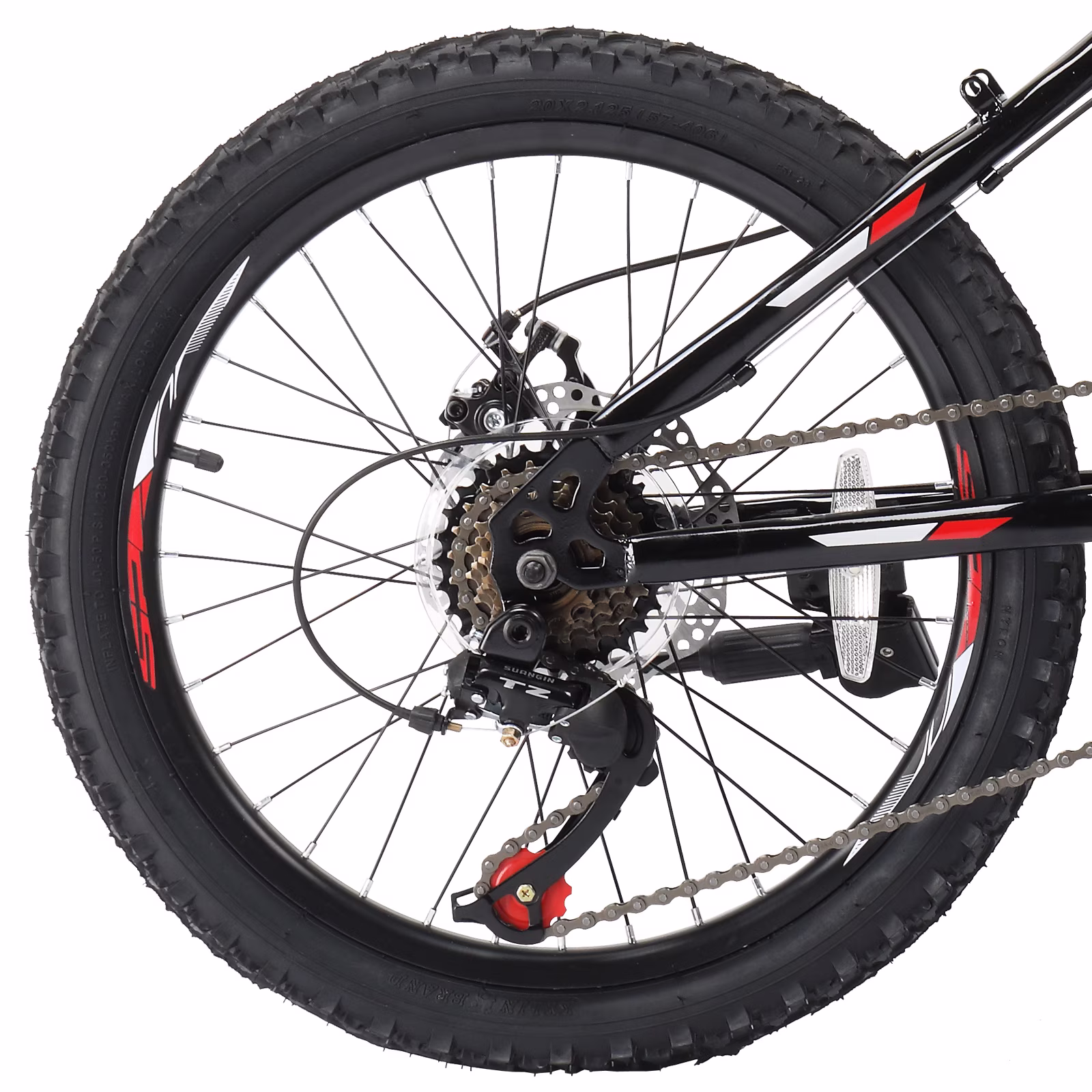 UBesGoo 20in 7 Speed Mountain Bike, Lightweight All Terrain Bicycle with Dual Disc Brakes, Suspension, Black Red - Image 2