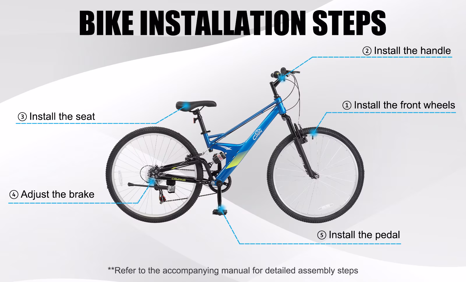 UBesGoo 26 Inch Adult Mountain Bike, 7 Speed Twist Shifter, Dual Front Rear Shock Absorber, Dual V-Brakes, High Carbon Steel Frame, Blue - Image 2