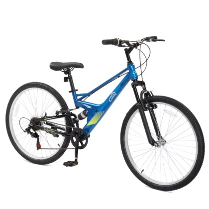 UBesGoo 26 Inch Adult Mountain Bike, 7 Speed Twist Shifter, Dual Front Rear Shock Absorber, Dual V-Brakes, High Carbon Steel Frame, Blue