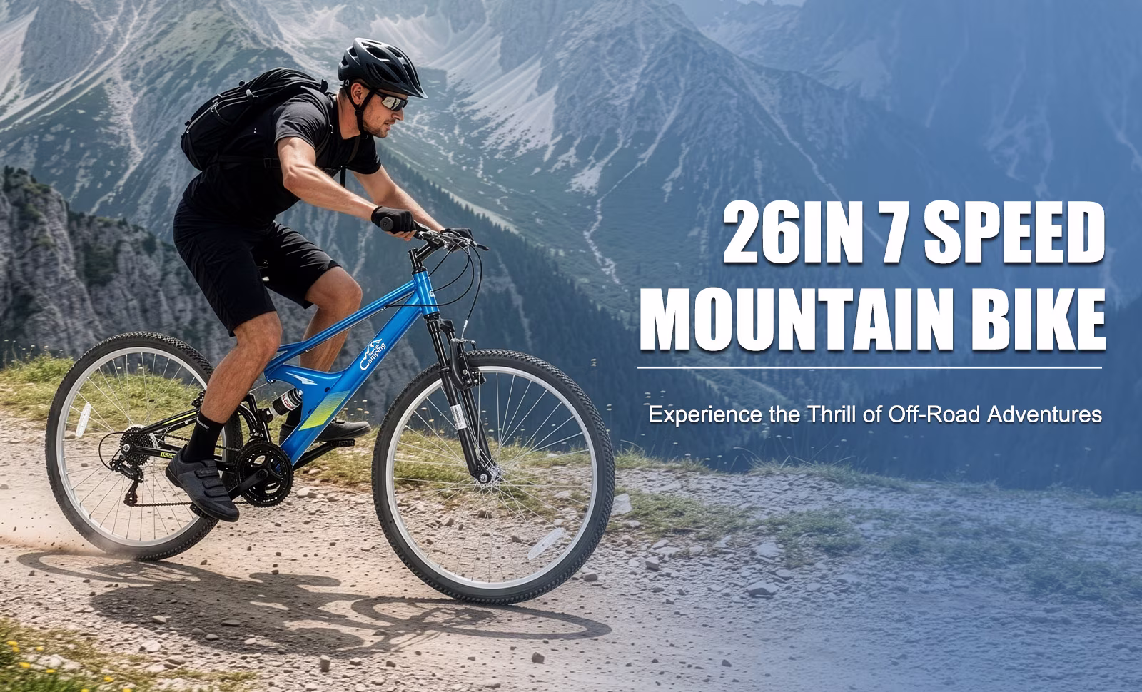 UBesGoo 26 Inch Adult Mountain Bike, 7 Speed Twist Shifter, Dual Front Rear Shock Absorber, Dual V-Brakes, High Carbon Steel Frame, Blue - Image 4