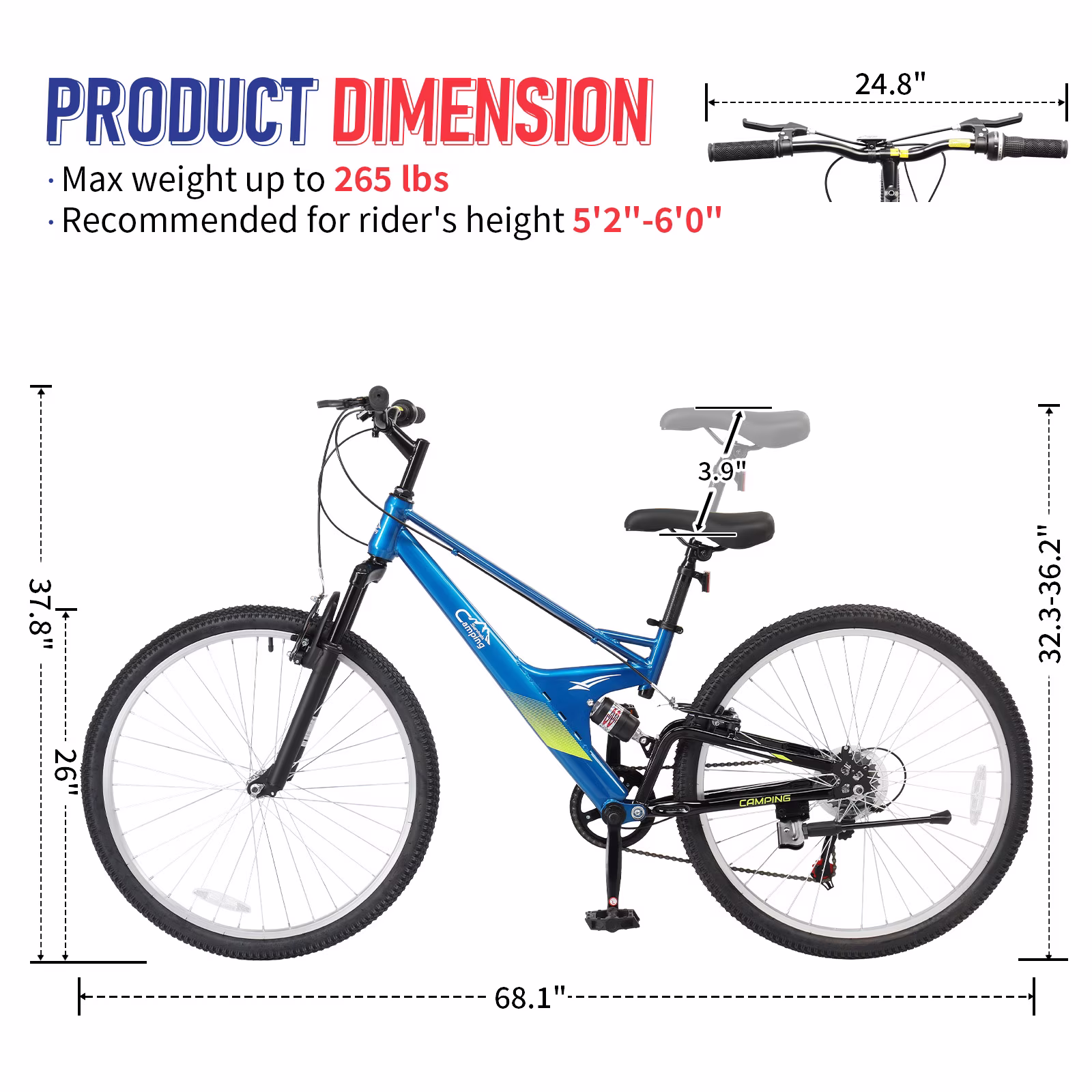 UBesGoo 26 Inch Adult Mountain Bike, 7 Speed Twist Shifter, Dual Front Rear Shock Absorber, Dual V-Brakes, High Carbon Steel Frame, Blue - Image 3