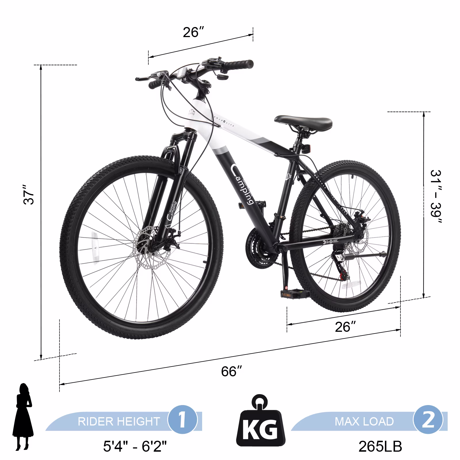 UBesGoo 26 inch Mountain Bike for Adults, 21 Speed Lightweight Aluminum Alloy Frame Mountain Bicycle, Disc Brakes, Black White - Image 4