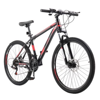 UBesGoo 26" Lightweight Explorer Mountain Bike, 21-Speed for Men and Women Disc Brakes & Suspension, Red/Black