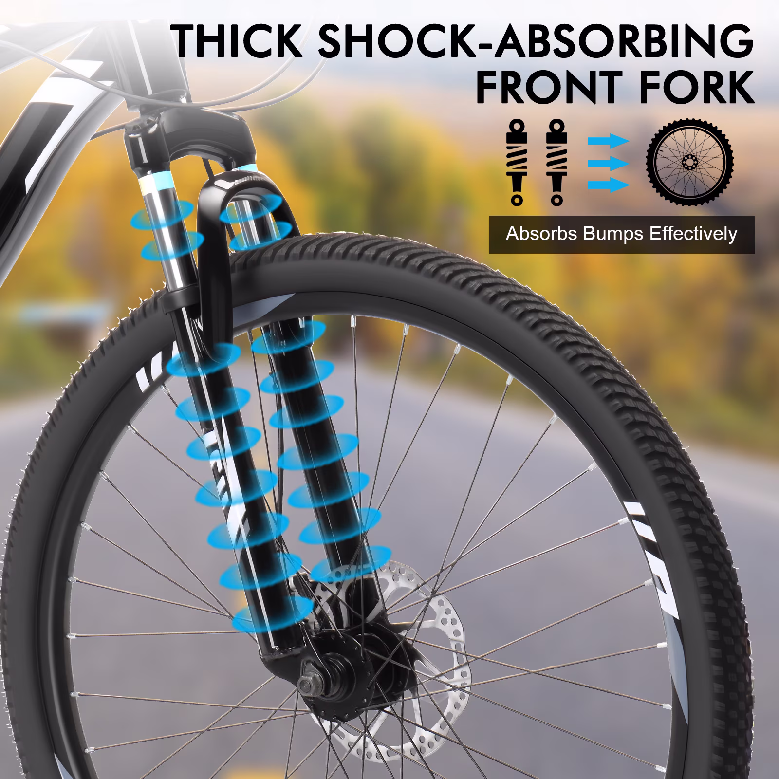 UBesGoo 26" Lightweight Explorer Mountain Bike, 21-Speed for Men and Women Disc Brakes & Suspension, Yellow/Black - Image 4