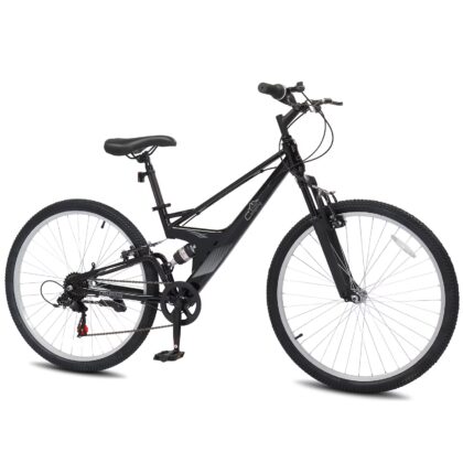 UBesGoo 26" Mountain Bike for Men and Women, 7-Speed, Full Suspension, V Brakes, Black