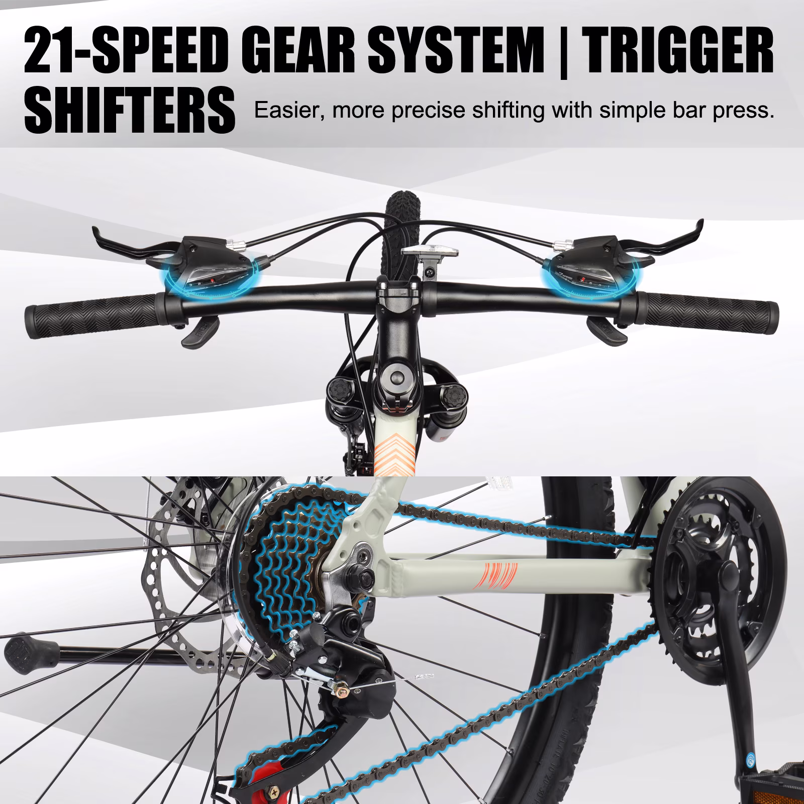 UBesGoo 27.5 inch Mountain Bike for Adults, 21 Speed Lightweight Aluminum Alloy Frame Mountain Bicycle, Disc Brakes - Image 5