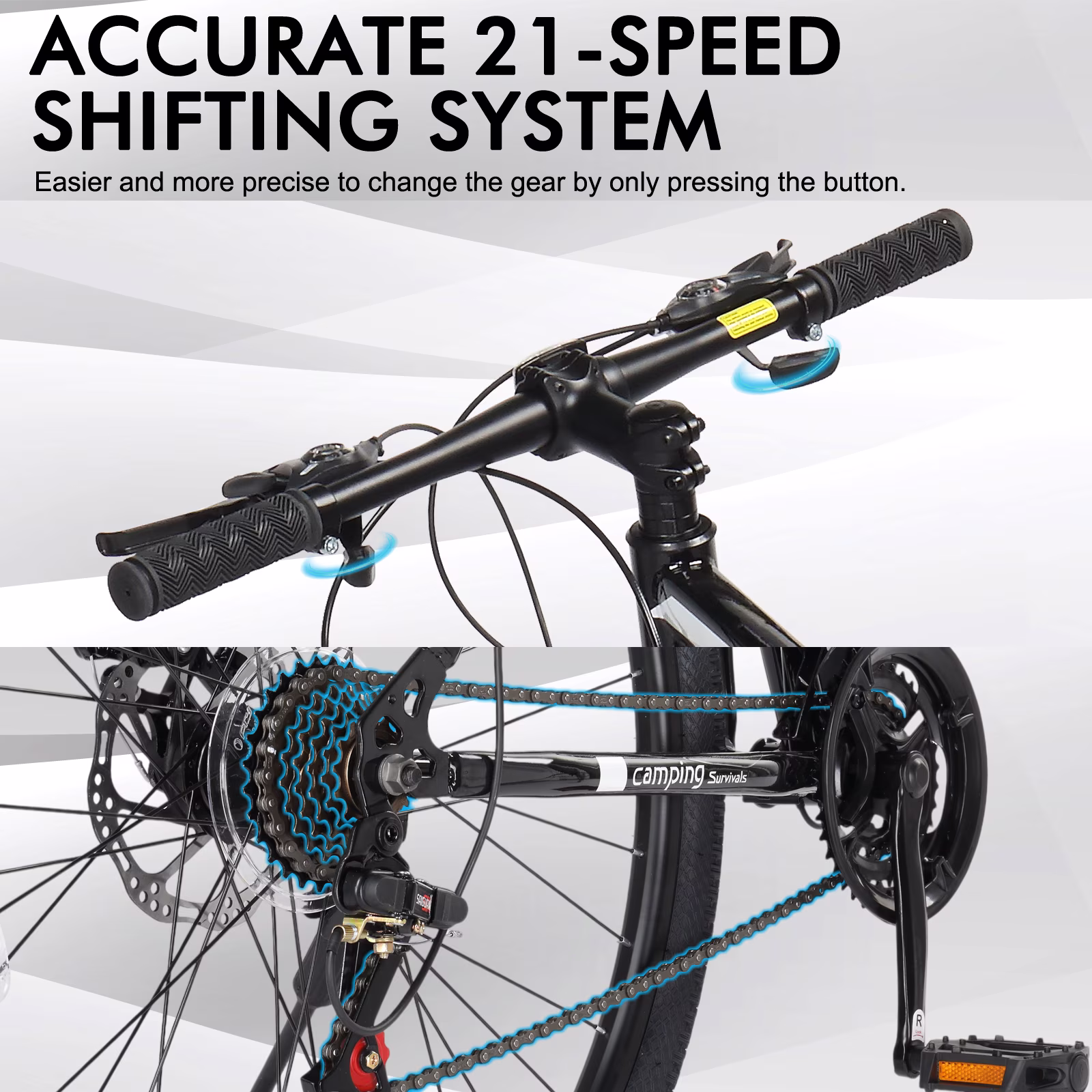 UBesGoo 29in Mountain Bike for Adult, 21 Speed MTB Bicycle for Men/Women, Dual Disc Brakes, Carbon Steel Frame, Black - Image 3