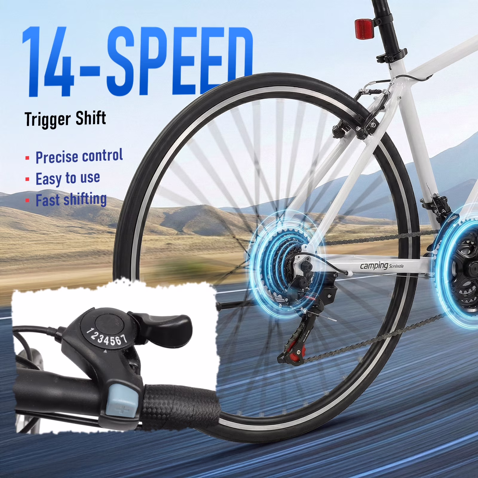 UBesGoo 700C Road Bike, 14 Speed Adults Bike, V Brakes, Drop Bar, White - Image 3