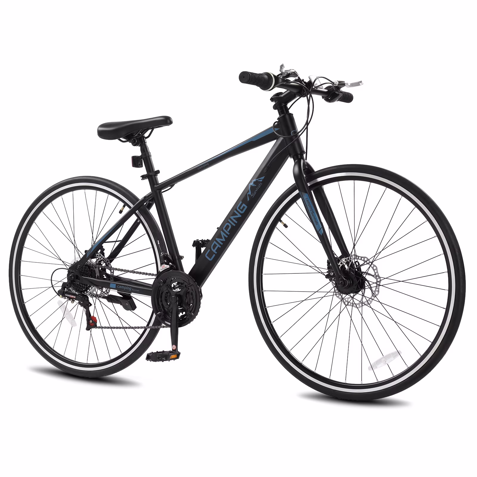 UBesGoo Hybrid Bike for Adult, 700C Road Bike, 21 Speed City Commuter Bicycle, Disc Brakes, Black Blue