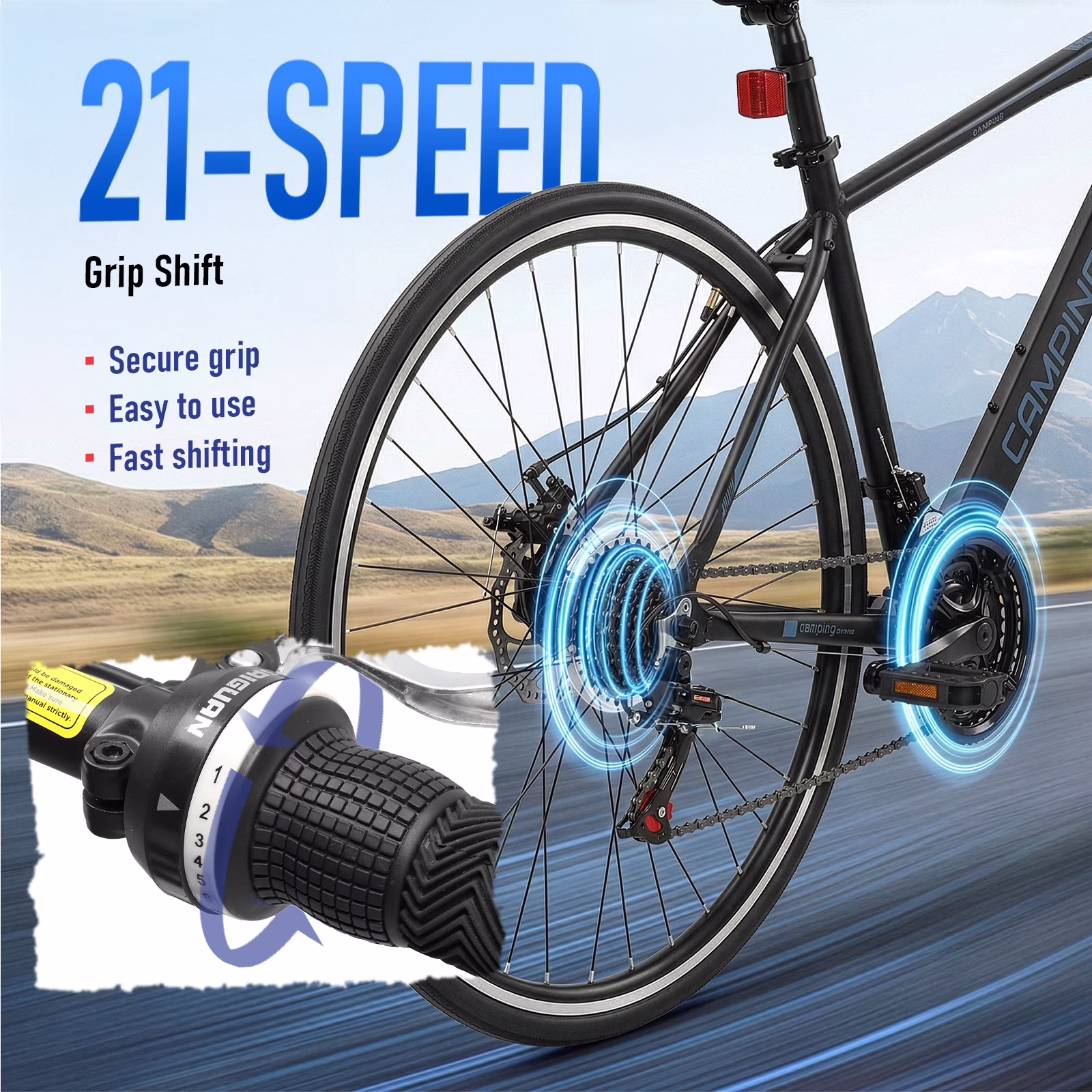 UBesGoo Hybrid Bike for Adult, 700C Road Bike, 21 Speed City Commuter Bicycle, Disc Brakes, Black Blue - Image 4