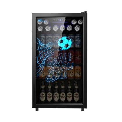 Upstreman 3.2 Cu.ft Beverage Refrigerator, 126 Can Mini Fridge with Glass Door, Wine Cooler Drink Fridge for Soda Wine Beer, Touch Temperature Control Panel, for Bar Office Home, B126-F Black