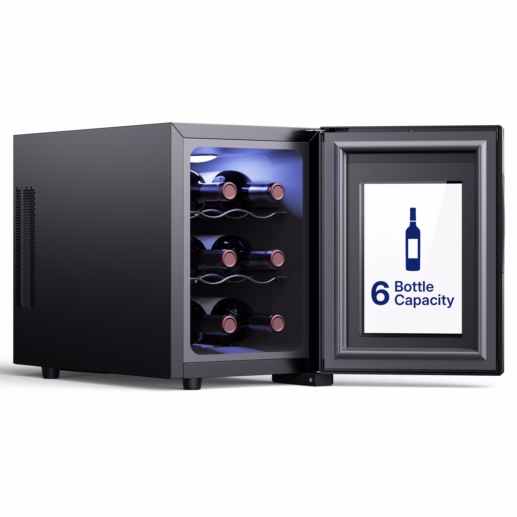 Upstreman 6 Bottle Wine Refrigerator, Thermoelectric Wine Cooler Glass Door Wine Fridge Compact Wine Cellar for Home Bar Office, 41-66°F Temp Control, LED Light, Quiet & Energy Efficient - Image 2