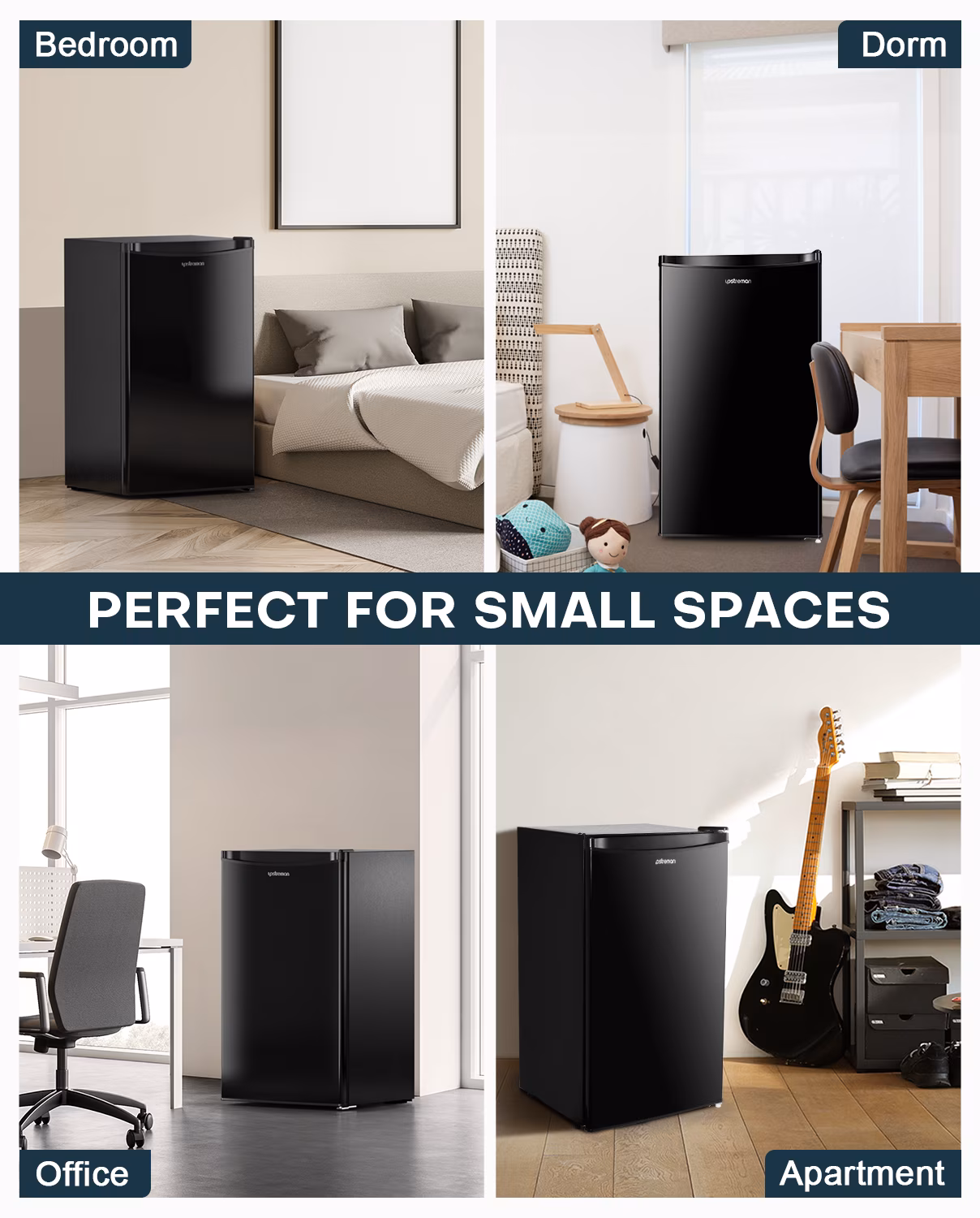 Upstreman Mini Fridge with Freezer, 3.2 Cu.Ft Small Refrigerator Single Door Compact Refrigerator for Dorm Office, Adjustable Thermostat, Low Noise, BR321 Black - Image 4