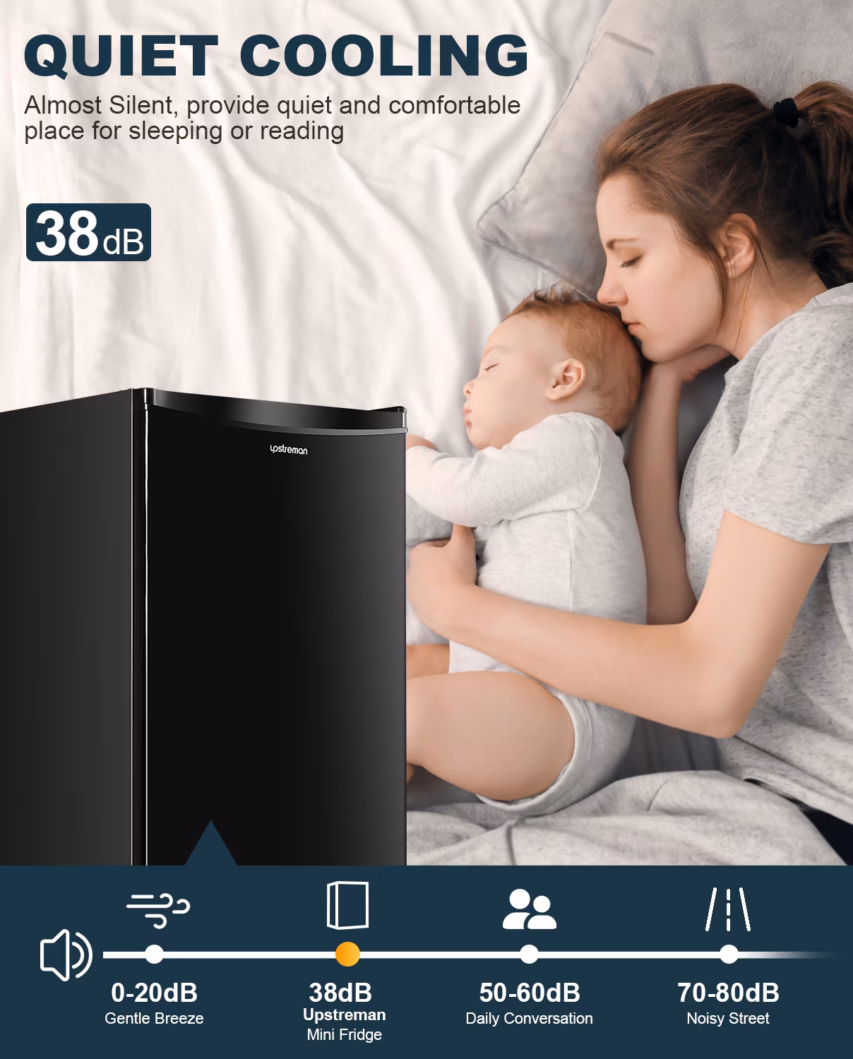 Upstreman Mini Fridge with Freezer, 3.2 Cu.Ft Small Refrigerator Single Door Compact Refrigerator for Dorm Office, Adjustable Thermostat, Low Noise, BR321 Black - Image 3