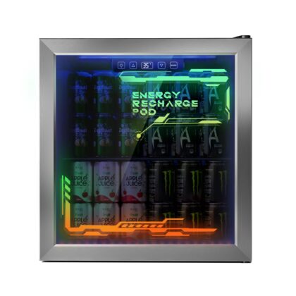 UrbanSync Compact Beverage Cooler, 1.8 Cu.Ft with LED Light Mini Fridge with Double Pane Glass Door & Touch Control, Clear Front Refrigerator for Home, Office