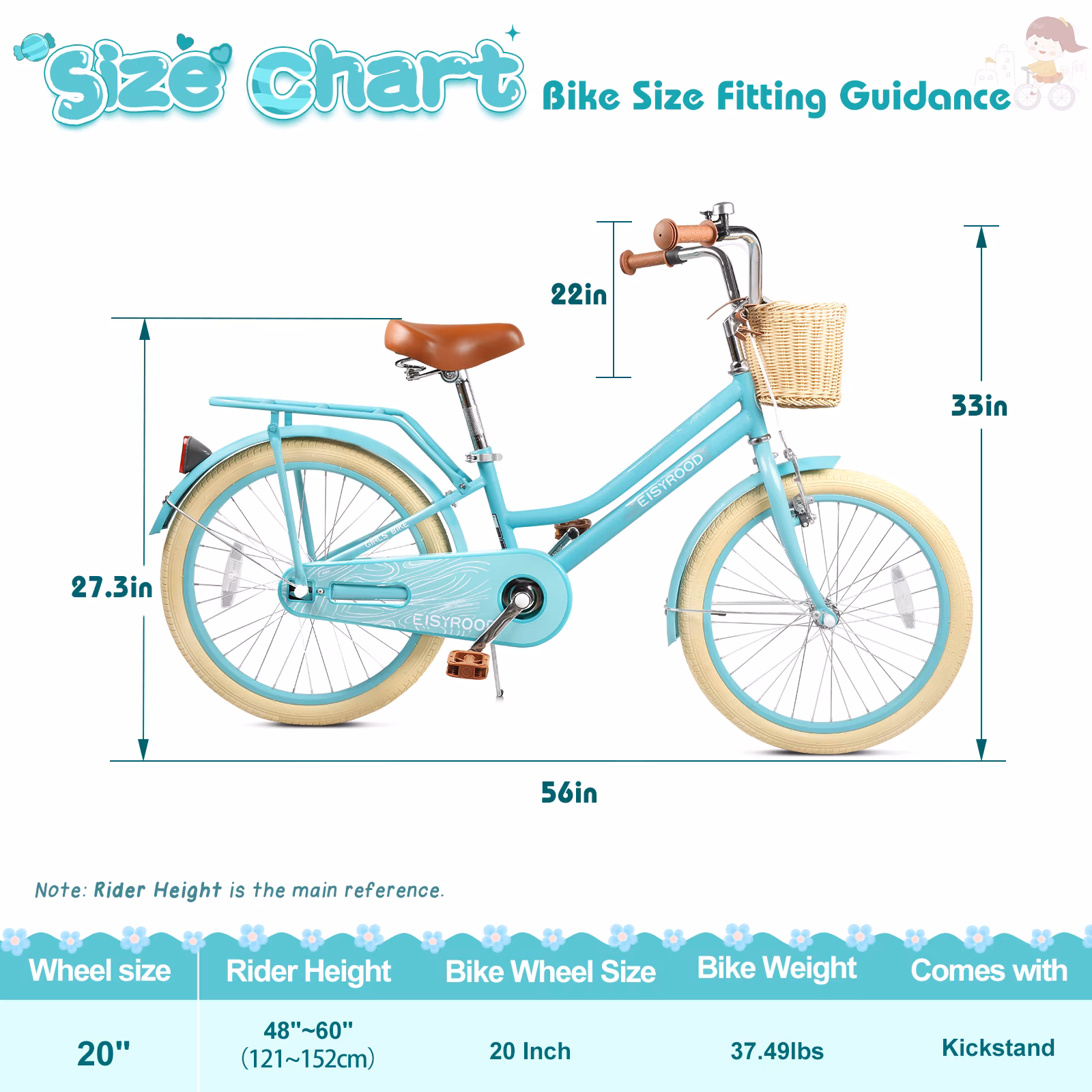 Vakiorn 20 inch Girls Bike Single Speed with Basket Kickstand Adjustable Seat Beach Cruiser Green - Image 2