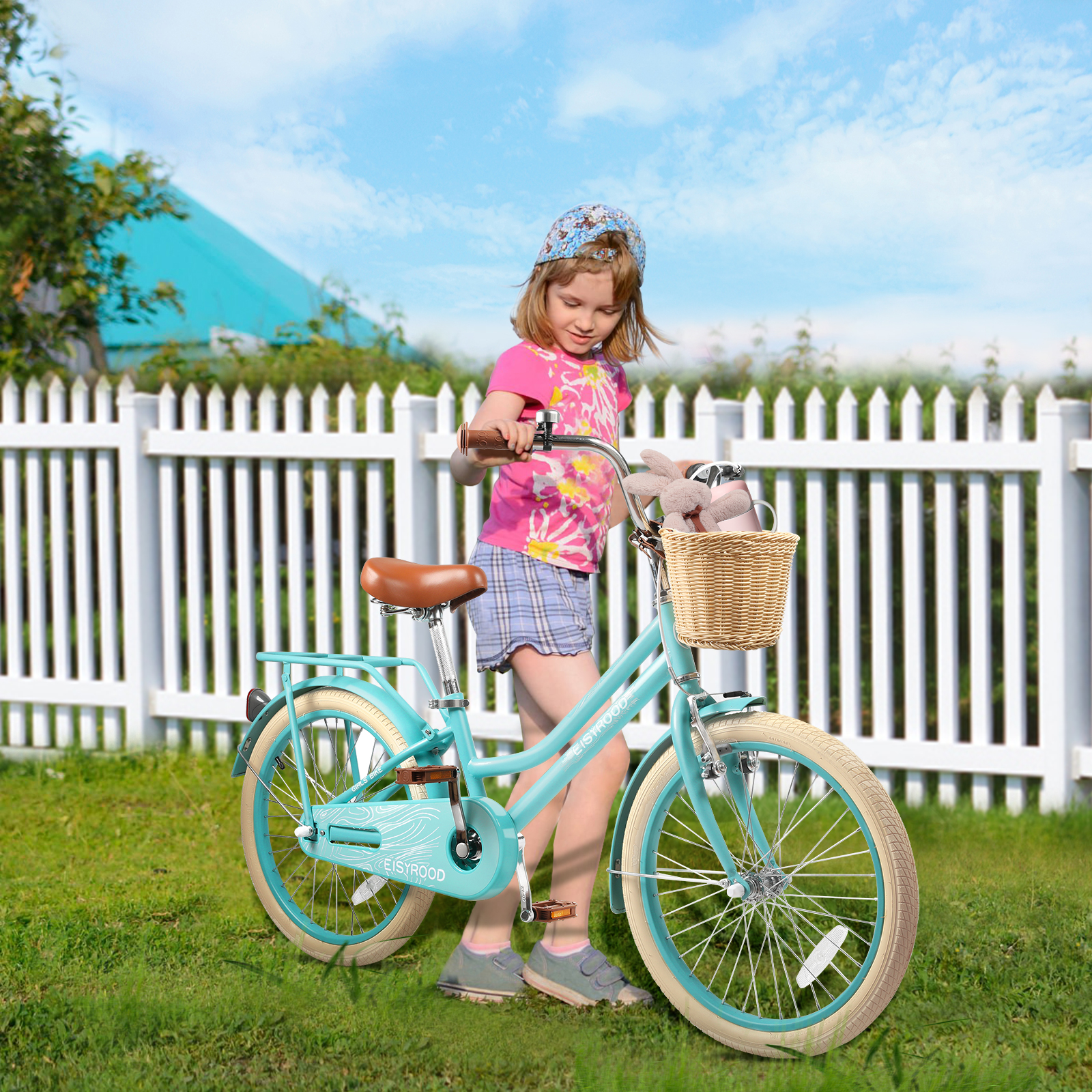Vakiorn 20 inch Girls Bike Single Speed with Basket Kickstand Adjustable Seat Beach Cruiser Green - Image 5