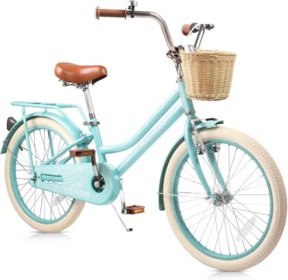 Vakiorn 20 inch Girls Bike Single Speed with Basket Kickstand Adjustable Seat Beach Cruiser Green