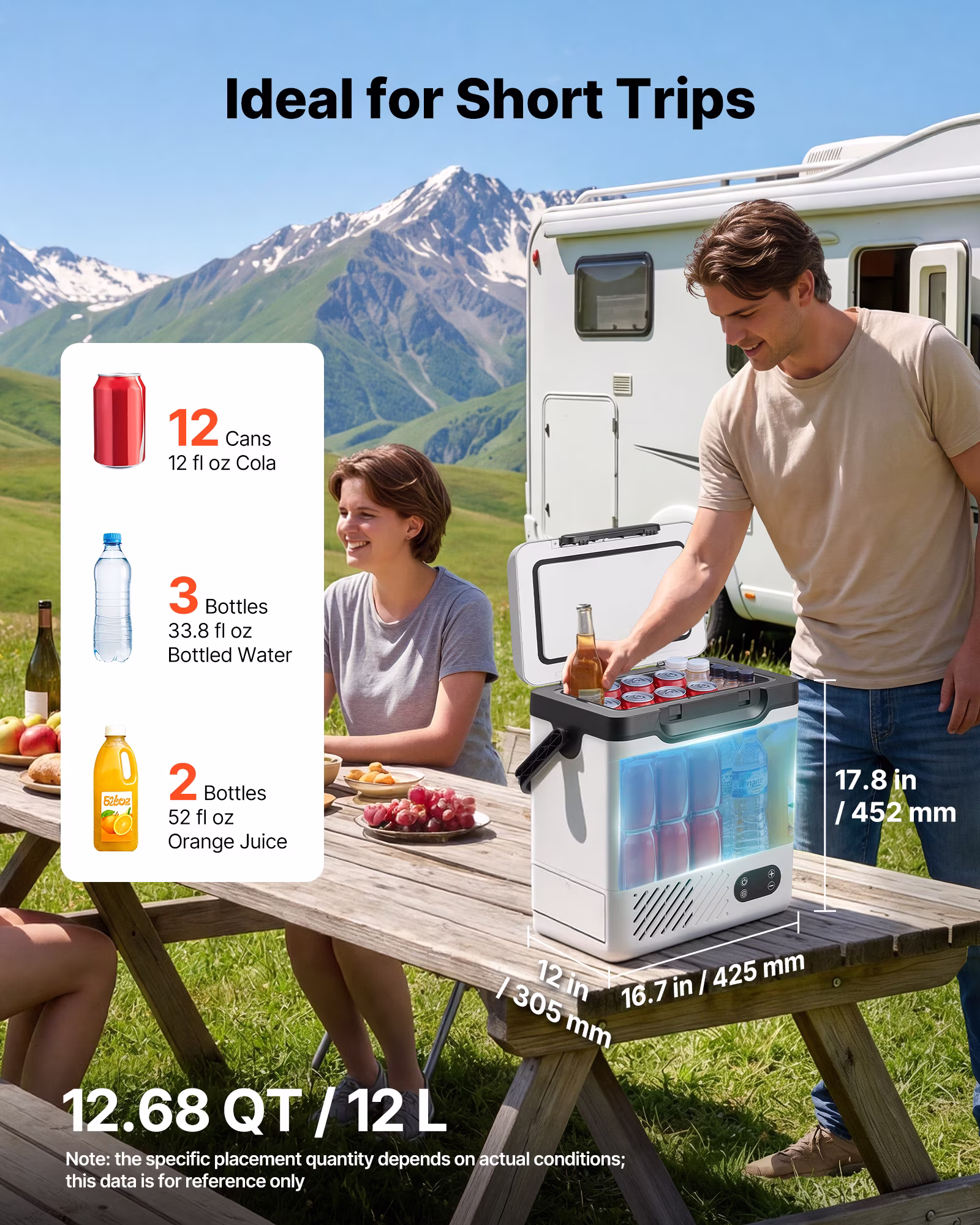 VEVOR 12 Volt Refrigerator, 12.68 QT/ 12L Car Fridge, Portable Electric Freezer Compressor with Handle, 12V/24V DC 100-240V AC, -4°F to 68℉/-20℃ to 20℃, for Truck Van RV SUV Boat Travel Camping - Image 5