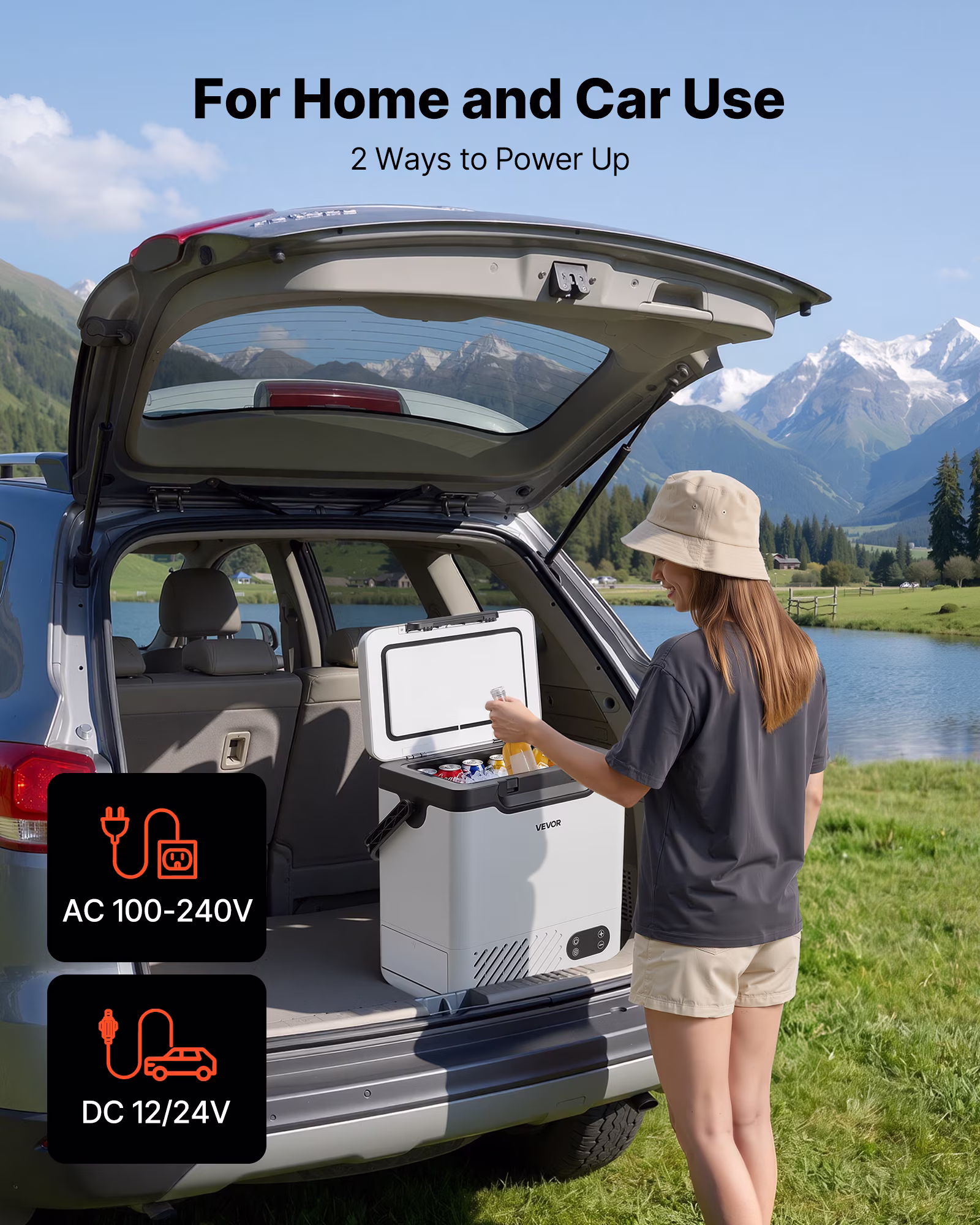 VEVOR 12 Volt Refrigerator, 12.68 QT/ 12L Car Fridge, Portable Electric Freezer Compressor with Handle, 12V/24V DC 100-240V AC, -4°F to 68℉/-20℃ to 20℃, for Truck Van RV SUV Boat Travel Camping - Image 4