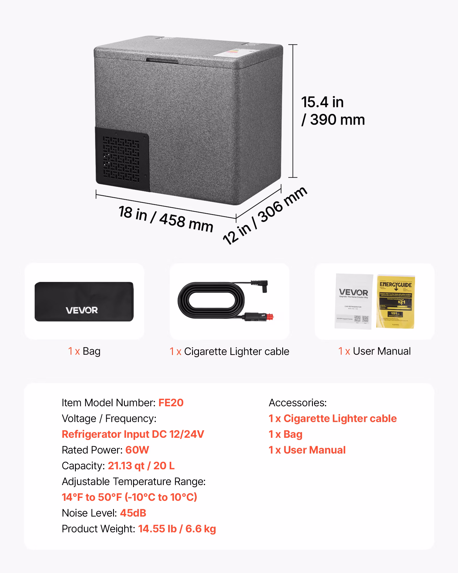 VEVOR 12 Volt Refrigerator, 21.1 QT/ 20L Car Fridge, Portable Ultra-Light EPP Freezer, APP Control Electric Compressor, 12V/24V DC, 14℉ to 50℉, for Truck Van RV SUV Boat Travel Camping - Image 2