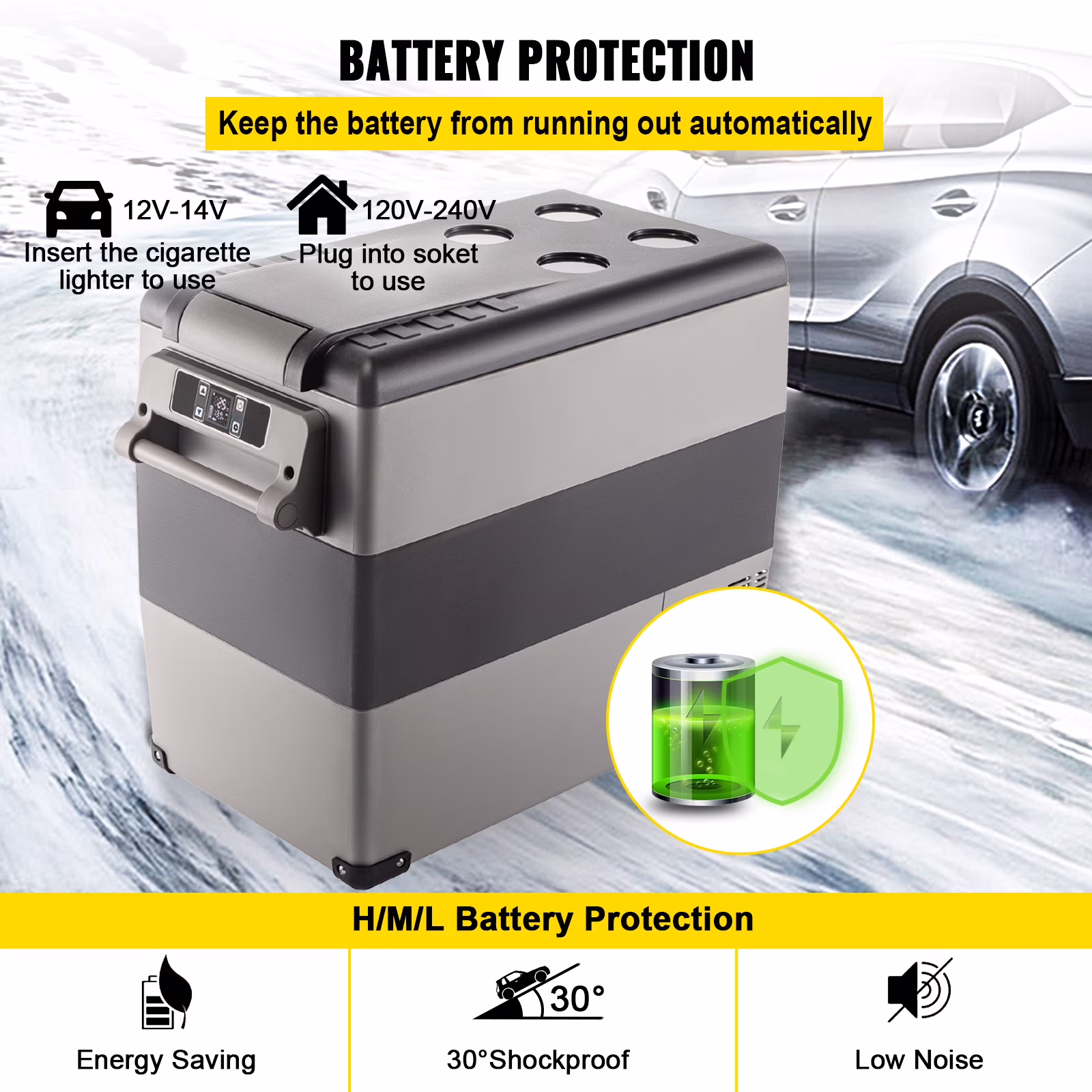VEVOR 12 Volt Refrigerator, 58 Qt Car Refrigerator, Dual Zone Portable Freezer, Cooler Compressor Freezer with 12/24V DC and 110-240V AC, Freezer Fridge Cooler,for Car - Image 5