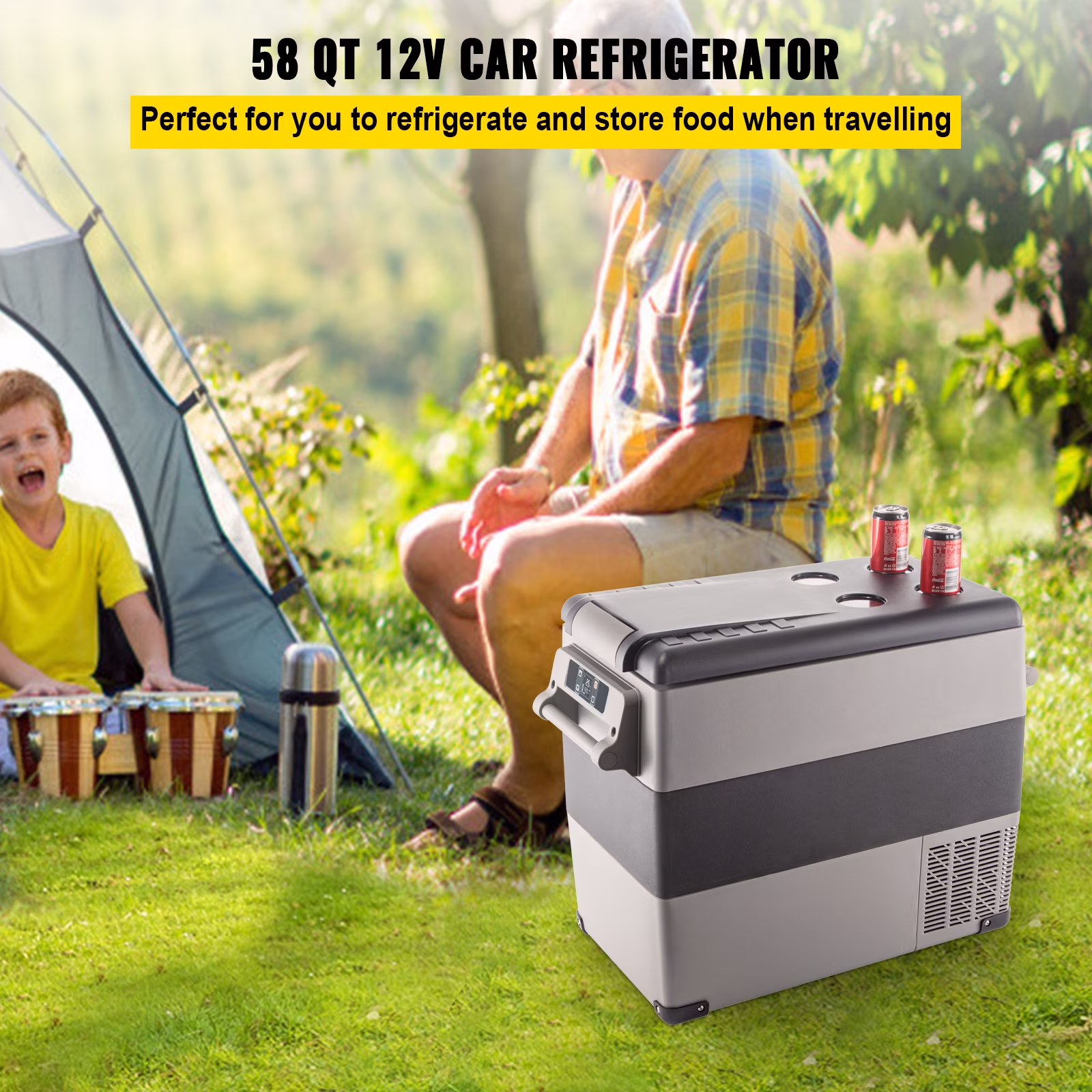 VEVOR 12 Volt Refrigerator, 58 Qt Car Refrigerator, Dual Zone Portable Freezer, Cooler Compressor Freezer with 12/24V DC and 110-240V AC, Freezer Fridge Cooler,for Car - Image 2