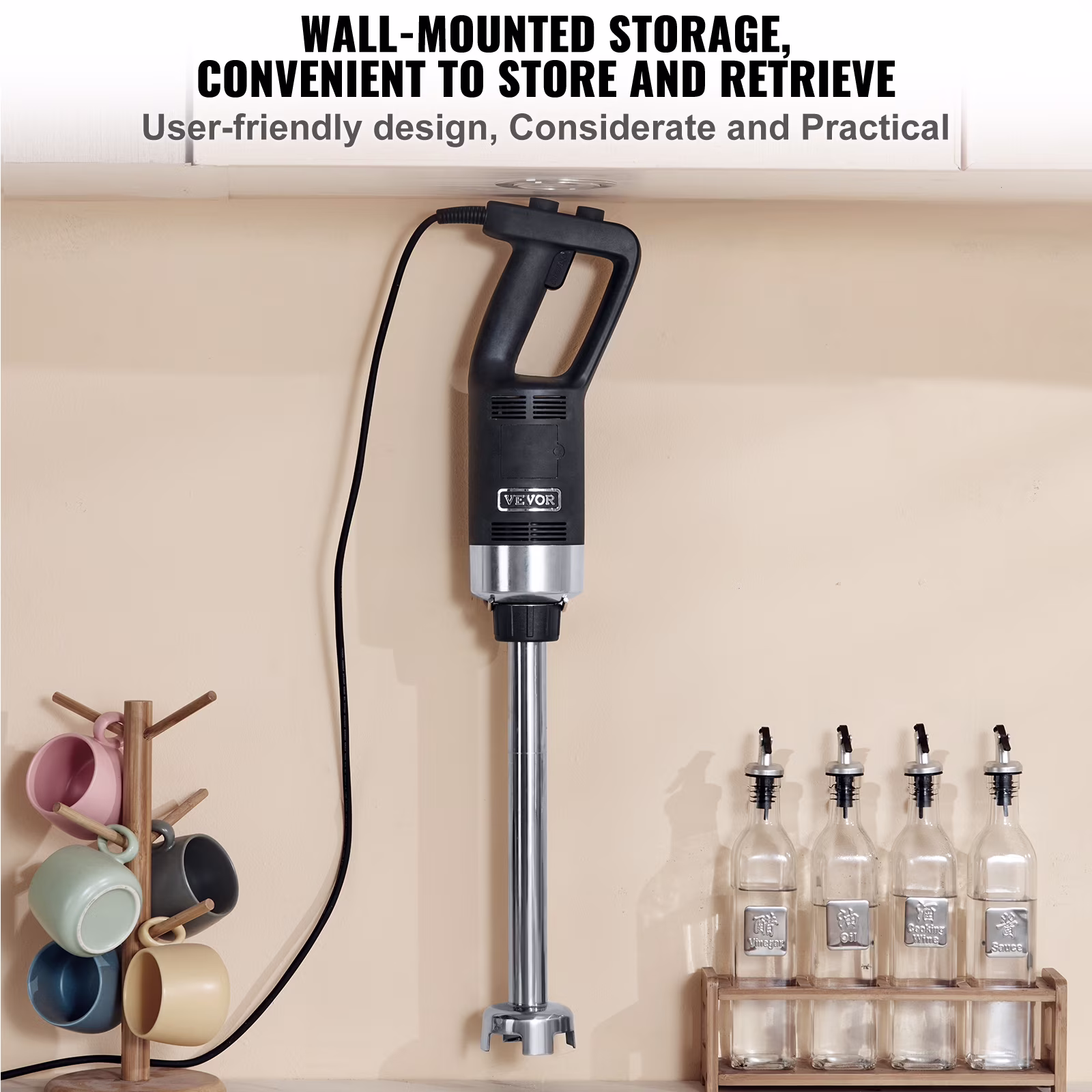VEVOR Commercial Immersion Blender,750W 16" Heavy Duty Hand Mixer, Variable Speed Kitchen Stick Mixer with 304 Stainless Steel Blade, Multi-Purpose Portable Mixer for Soup, Smoothie, Puree, Baby Food - Image 5