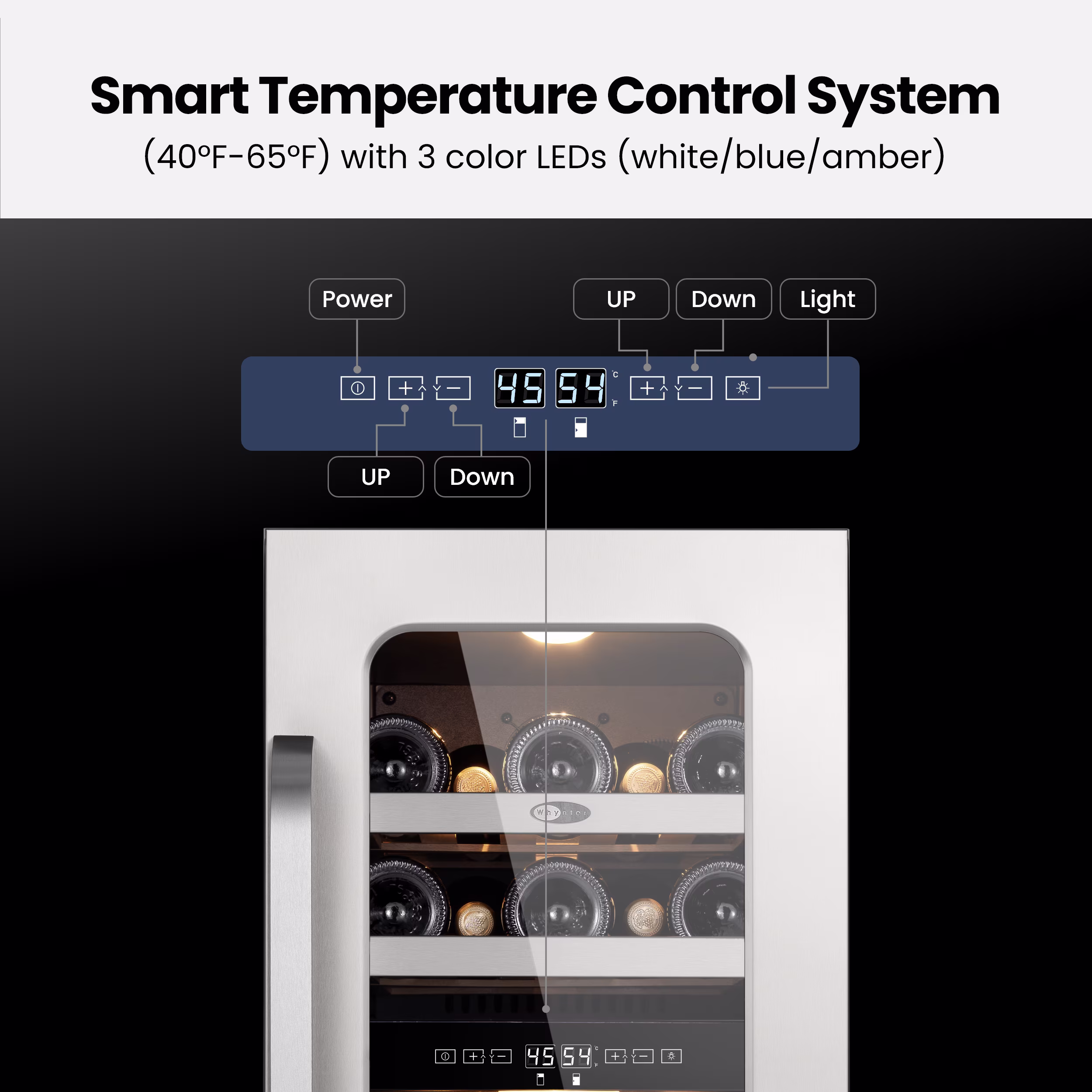 Whynter 15 Inch Wine Fridge Cooler - Dual Zone 29 Bottles Wine Fridge with Glass Door, Small Wine Refrigerator with 3 LED Light Built-in for Home Bar Kitchen - Image 2