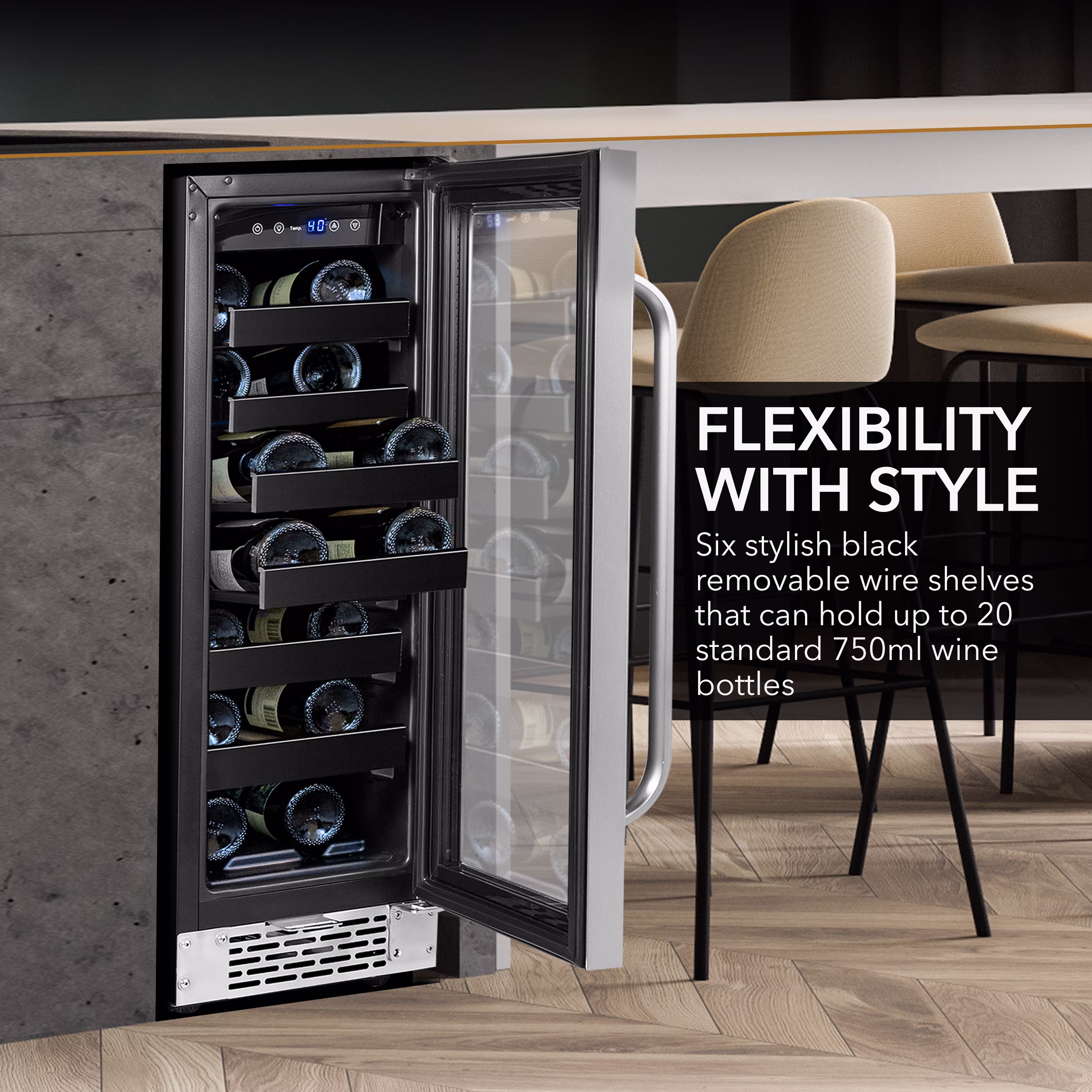 Whynter BWR-208SB 20-Bottle Wine Refrigerator, Stainless Steel, Undercounter or Freestanding, Single Zone Cooling - Image 5