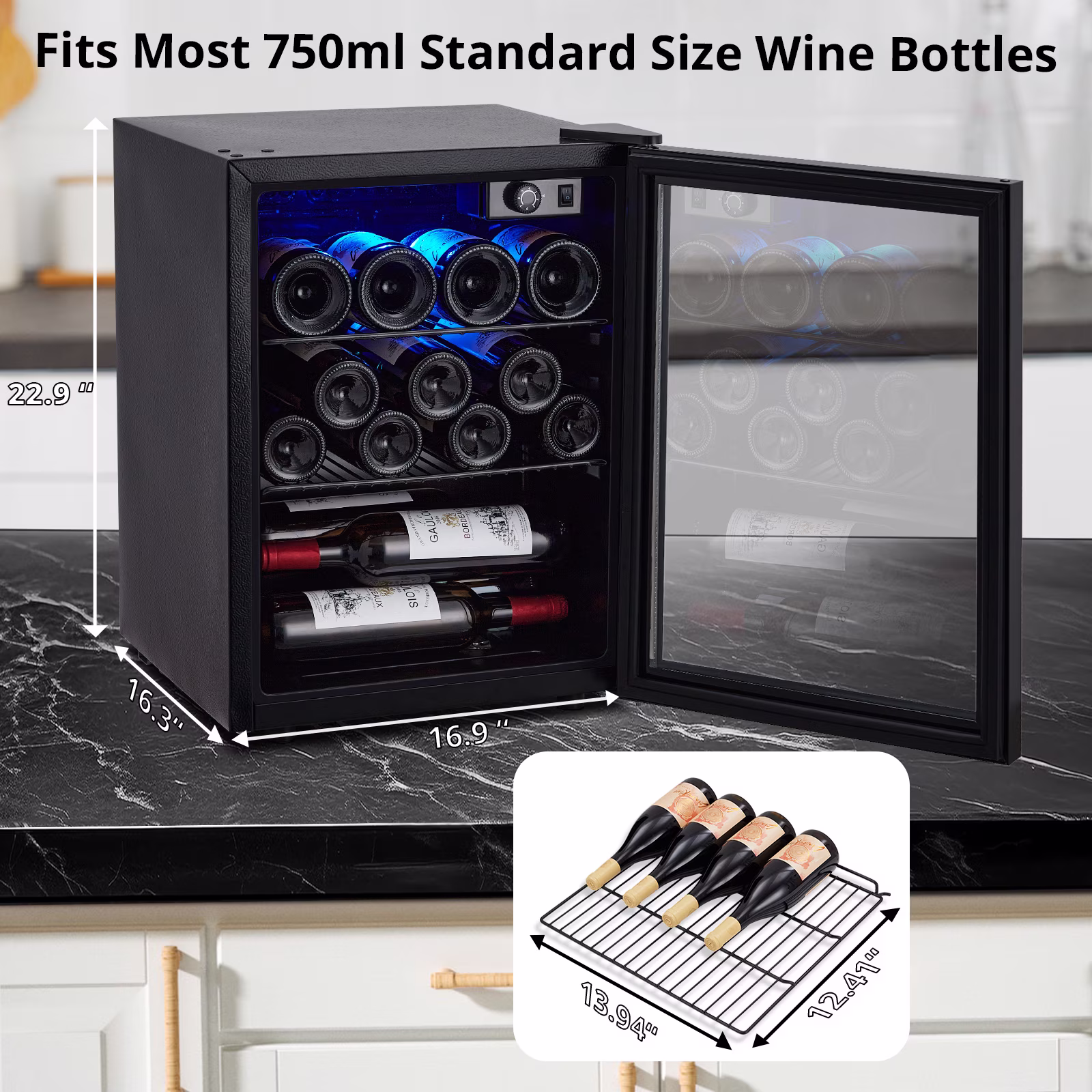 Wine Cooler,Beverage Refrigerator Cooler,Freestanding Wine Cooler Refrigerator with Triple Pane Clear Glass Door,Mini Fridge Countertop Drink Cooler for Home Office,Temperature Adjustment Range 40~61° - Image 5