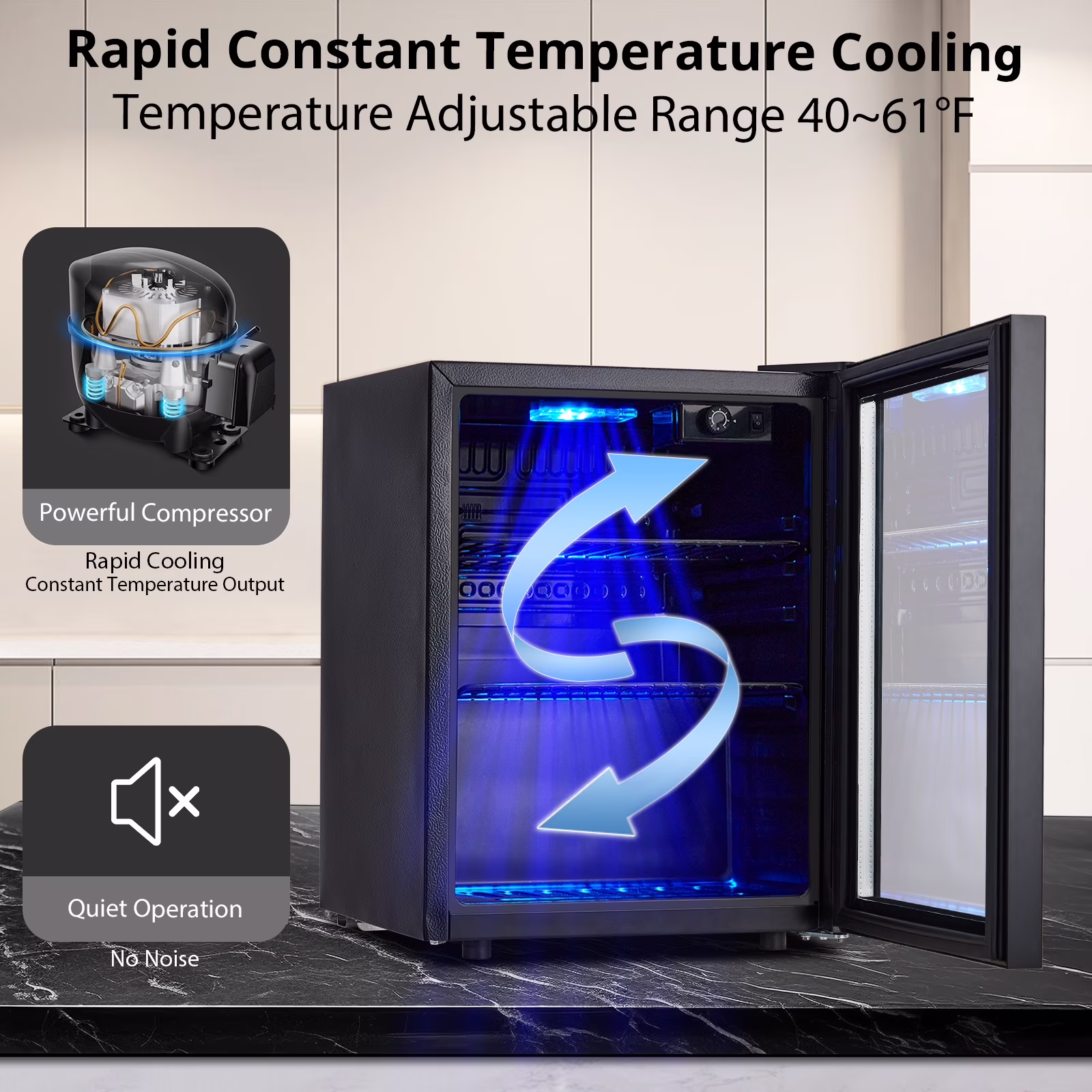 Wine Cooler,Beverage Refrigerator Cooler,Freestanding Wine Cooler Refrigerator with Triple Pane Clear Glass Door,Mini Fridge Countertop Drink Cooler for Home Office,Temperature Adjustment Range 40~61° - Image 2