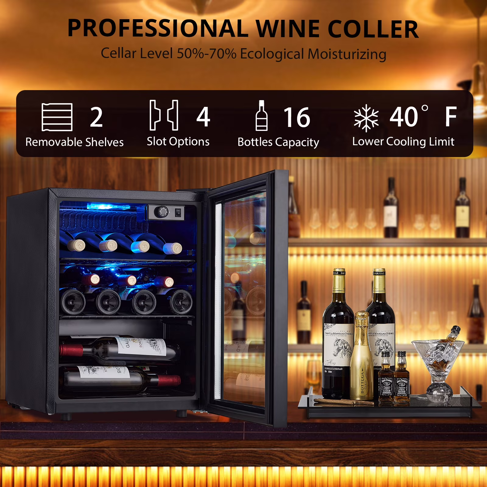 Wine Cooler,Beverage Refrigerator Cooler,Freestanding Wine Cooler Refrigerator with Triple Pane Clear Glass Door,Mini Fridge Countertop Drink Cooler for Home Office,Temperature Adjustment Range 40~61° - Image 3