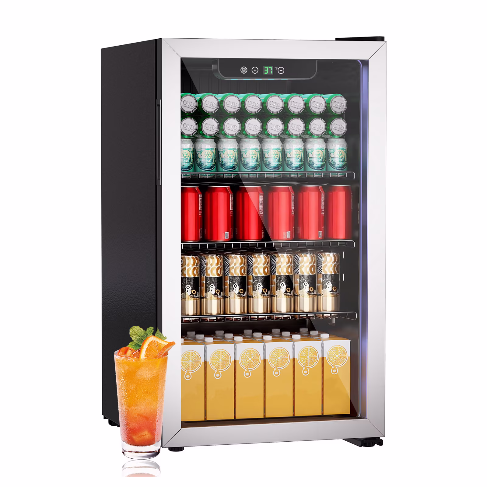 Winfire 3.1 Cu.Ft Beverage Mini Fridge, Holds up to 110 Cans, Glass Door Small Beverage Cooler, Silver for Home Bar, Bedroom & Office Use - Image 2