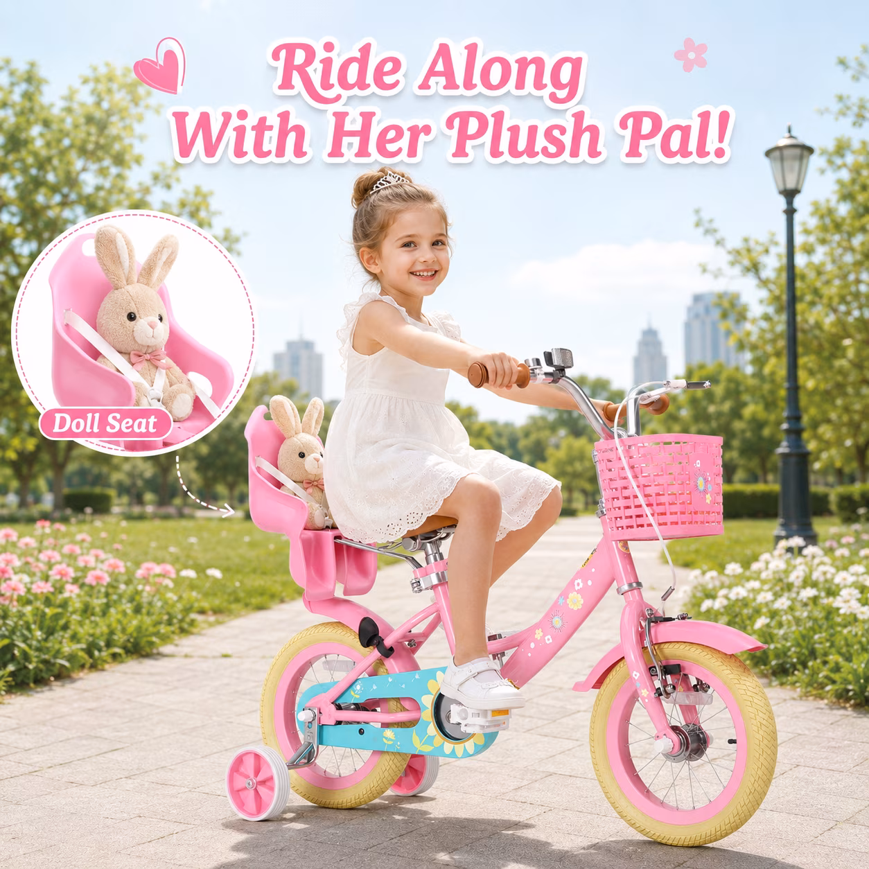 XJD 12 inch Toddler Girls Bike for age 2-5 Years Child Bike With Training Wheel 12 14 16 inch Girl Bicycle With Handbrake Basket Toddler Cycle Bikes Pink - Image 2