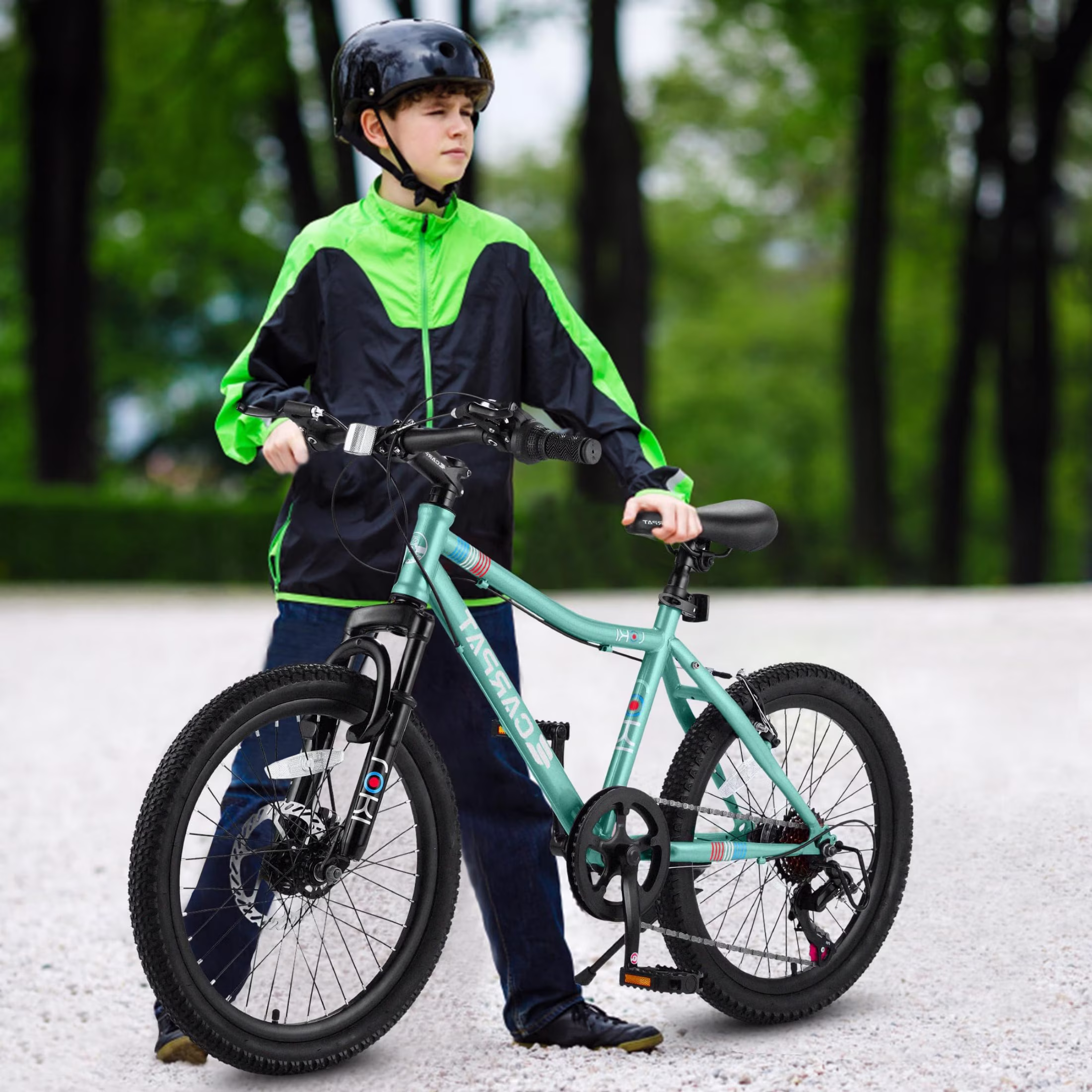 Xlluproid 20" Mountain Bike,7 Speed Teenager Children Kids' Bicycles,Front Suspension Disc Brake Rear V-Brake,High Steel Frame for Outdoor Adventure,Green - Image 4