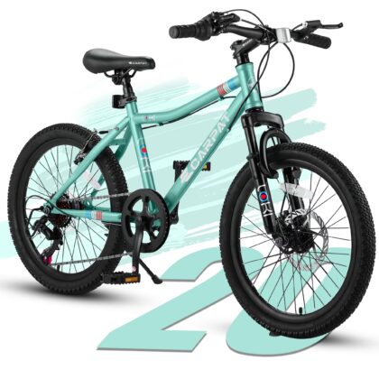 Xlluproid 20" Mountain Bike,7 Speed Teenager Children Kids' Bicycles,Front Suspension Disc Brake Rear V-Brake,High Steel Frame for Outdoor Adventure,Green
