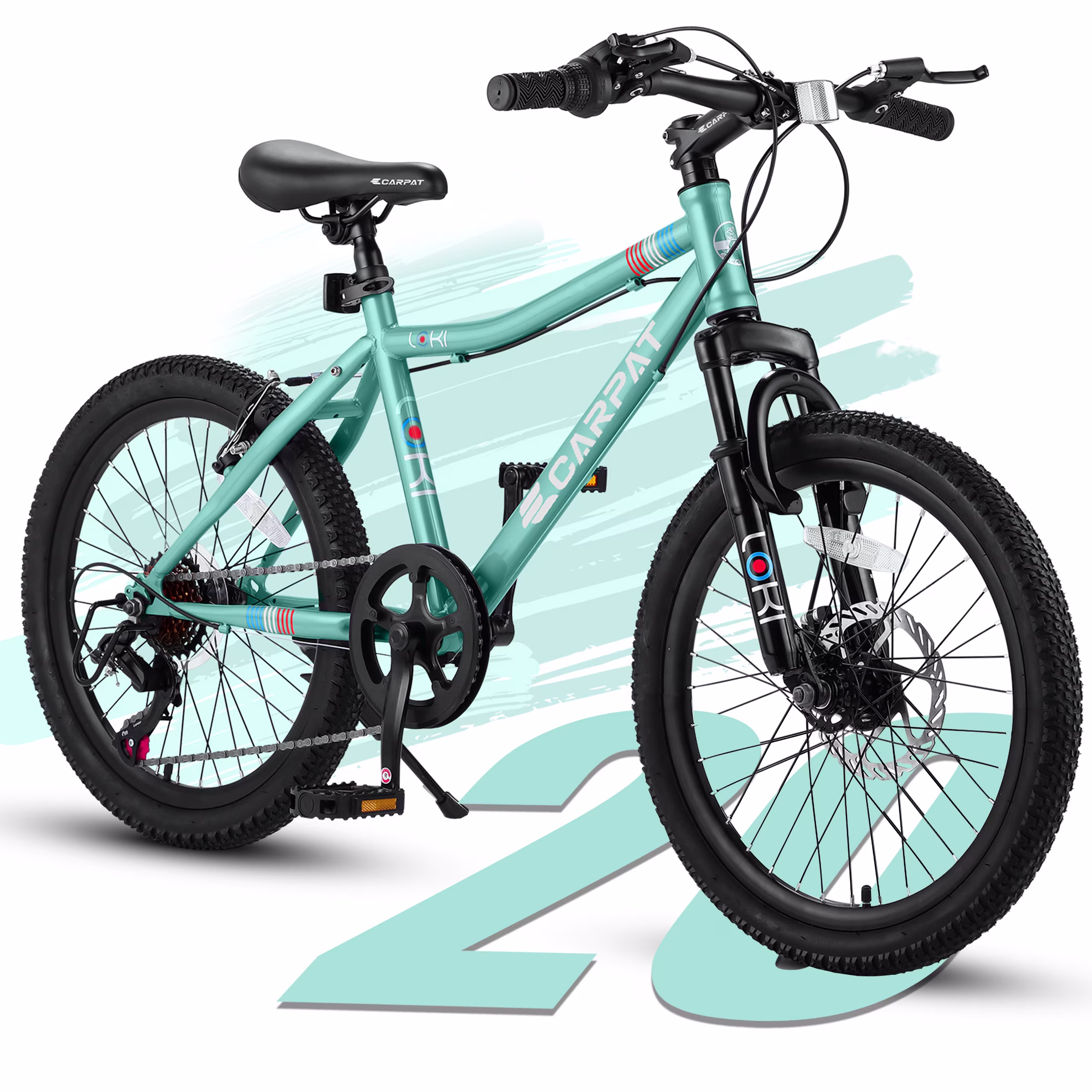 Xlluproid 20" Mountain Bike,7 Speed Teenager Children Kids' Bicycles,Front Suspension Disc Brake Rear V-Brake,High Steel Frame for Outdoor Adventure,Green