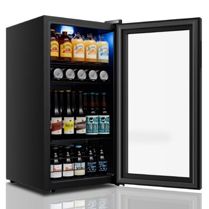 Yeego 121 Can Beverage Refrigerator, Mini Freestanding Beverage Fridge with Double Glass Door, 3.1cu.ft.