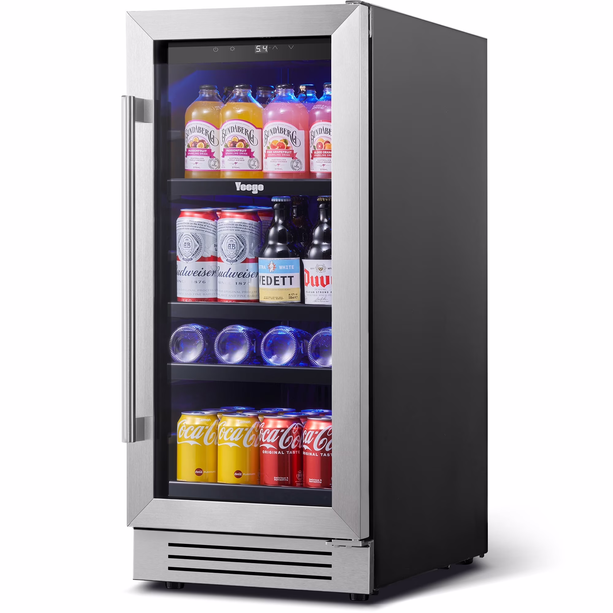 Yeego 15" Beverage Refrigerator Cooler, 100 Cans Beverage Fridge Under Counter Built-in or Freestanding with Glass Door for Bottles Cans Beer/Soda/Water