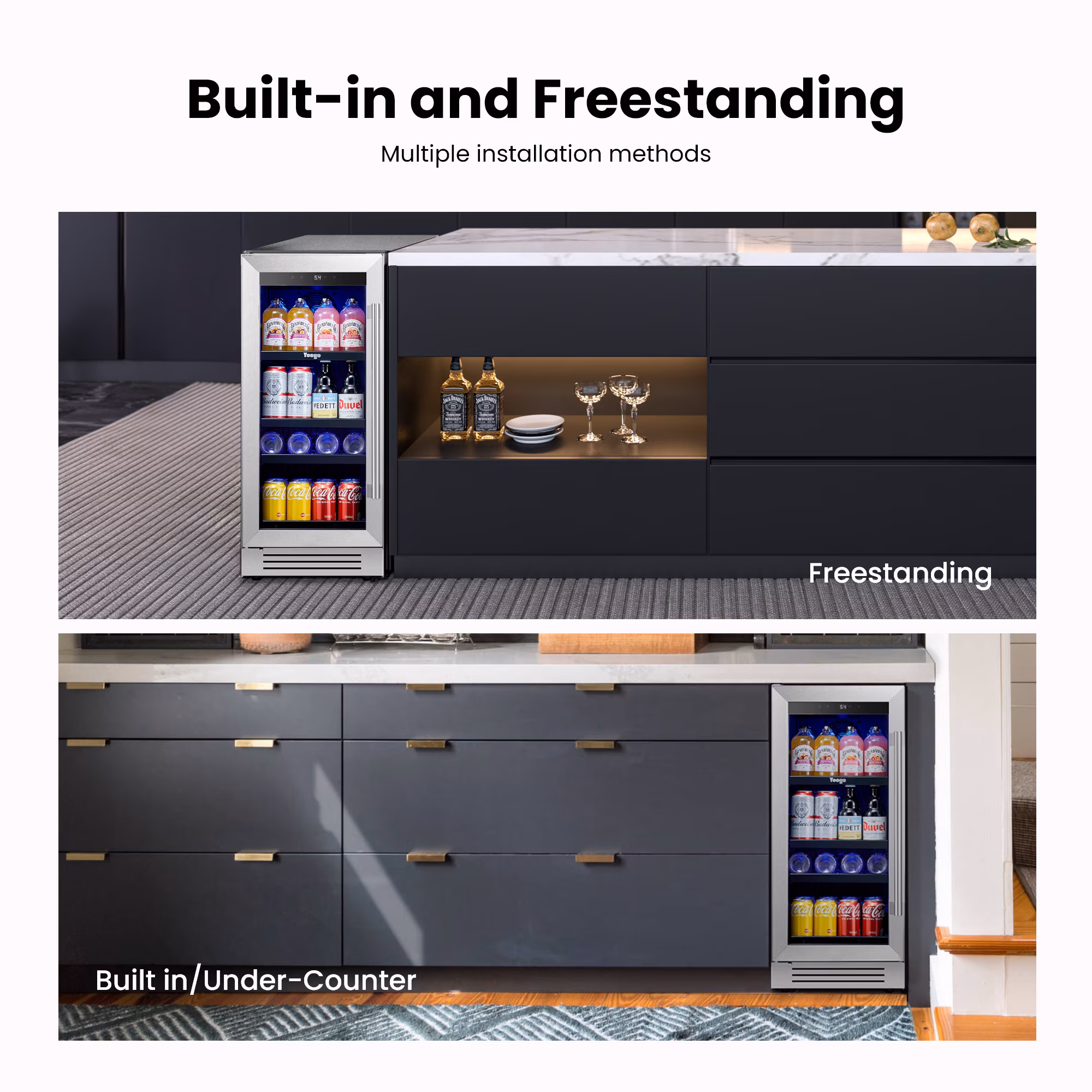 Yeego 15 inch Beverage Refrigerator, Built-in or Freestanding, 100 Cans Cooler with Glass Door - Image 4