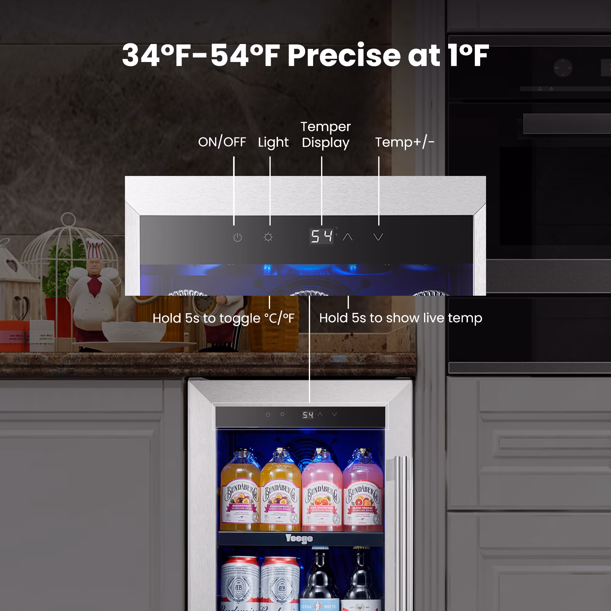 Yeego 15 inch Beverage Refrigerator, Built-in or Freestanding, 100 Cans Cooler with Glass Door - Image 2