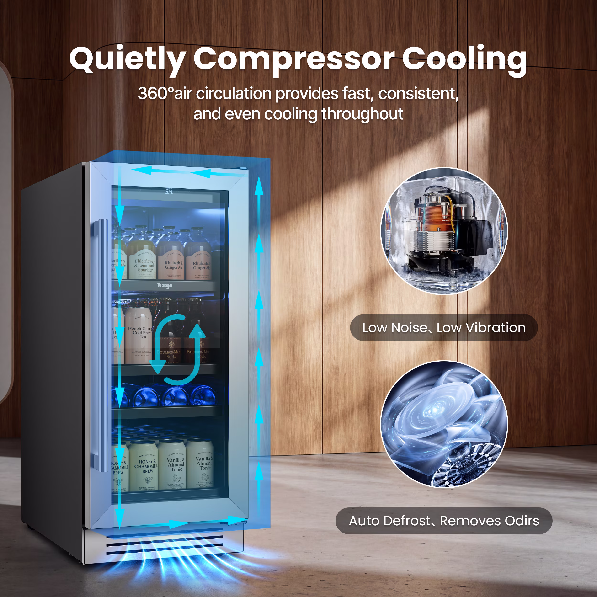 Yeego 15 Inch Beverage Refrigerator Cooler - 100 Cans Mini Fridge with Glass Door, 34-54 ℉ Drink Cooler, Built-in or Freestanding - Image 2