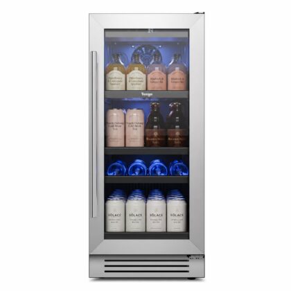 Yeego 15 Inch Beverage Refrigerator Cooler - 100 Cans Mini Fridge with Glass Door, 34-54 ℉ Drink Cooler, Built-in or Freestanding