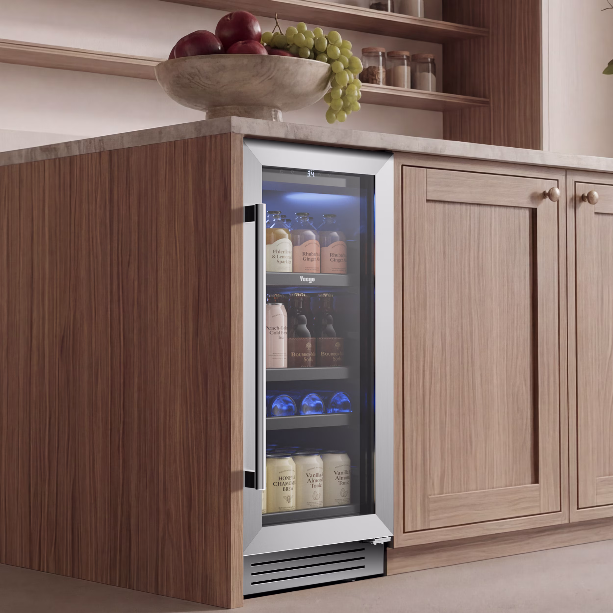 Yeego 15 Inch Beverage Refrigerator Cooler - 100 Cans Mini Fridge with Glass Door, 34-54 ℉ Drink Cooler, Built-in or Freestanding - Image 4